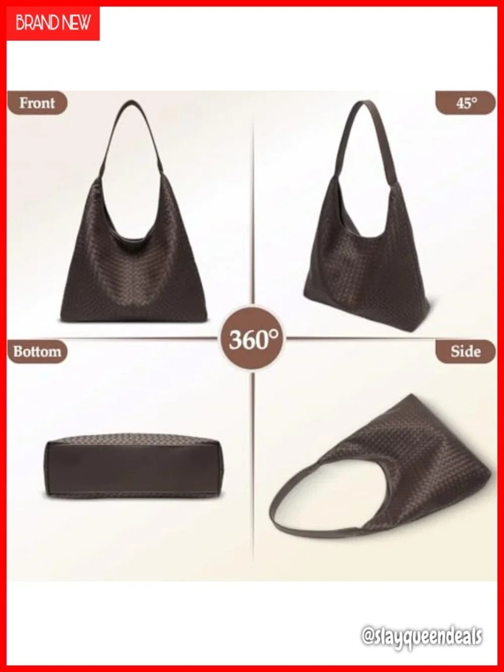 Large Woven Vegan Leather Hobo Tote Bag Slouchy Shoulder Purse